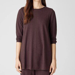 Eileen Fisher Cassis Hemp Organic Cotton Twist Crew Neck Long Length Top